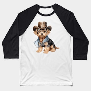 Cowboy Yorkshire Terrier Dog Baseball T-Shirt